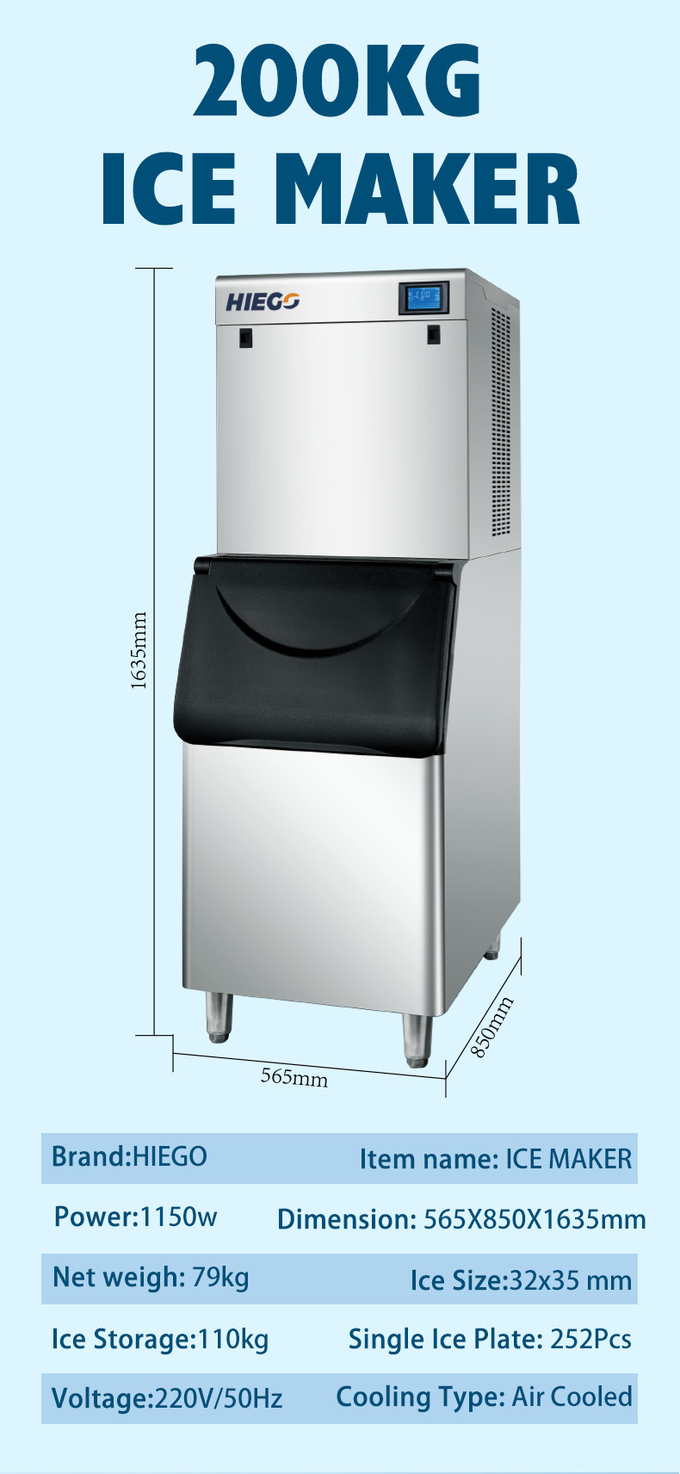 商業三日月形の立方体製氷機 150kg 党氷塊機械 10