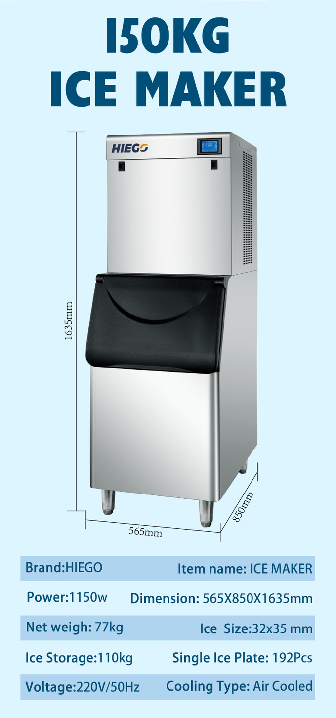 商業三日月形の立方体製氷機 150kg 党氷塊機械 9